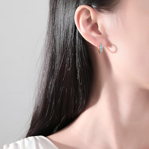 Blue Turquoise Hoop Earrings for Women 12mm Small Huggie Hoops Cartilage Earrings Hypoallergenic Simple Ear Jewelry Lightweight2