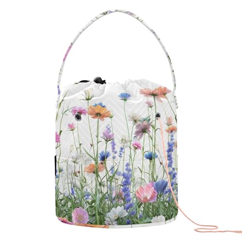 Image of Tatenale Crochet Bag Yarn Bag Knitting Project Bag with Pockets and Handle Portable Yarn Storage Organizer Tangle Free 8.3x11 InchWildflower Blomming27