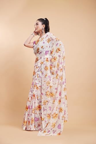 Image of Garden Vareli Summer Roganza Viscose Brasso Floral Print Saree with Unstitched Blouse Piece