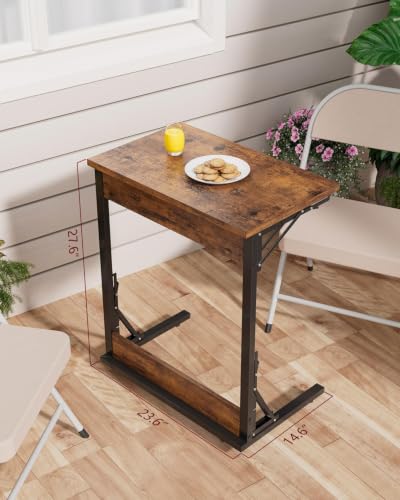 Image of Evermagin Folding TV Tray, Small C-Shaped TV Dinner Tray Table, Slide Under Couch Side Table for Recliner, Living Room, Bedroom, Rustic Brown