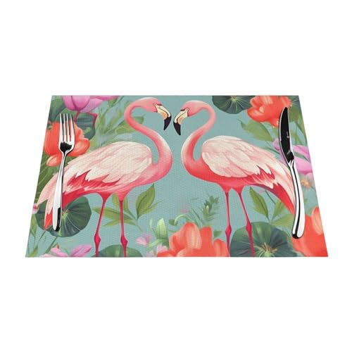Sets de table motif flamant rose lavables en PVC pour décoration de table - 5