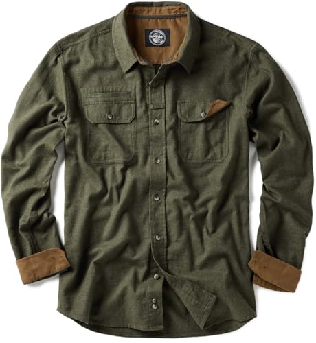 CQR Mens 100% All Cotton Button Down Flannel Shirts Long Sleeve Brushed Warm Soft Casual Outdoor Plaid Shirt Suede Hunter Green Large Tall
