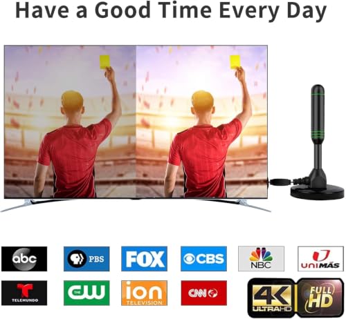 Image of Indoor TV Antenna with 2 Signal Boosters & 32FT Cable - Digital Antenna for Smart TV, Magnetic Base, Supports 4K 1080p - Dual Amplifiers for Long Range Reception of Local Channels(Green)