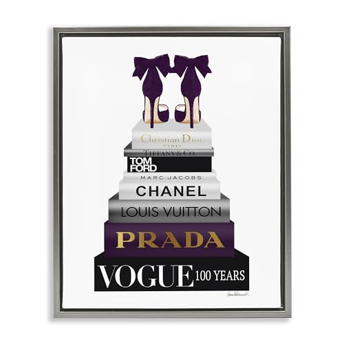 Image of Fashion Designer Shoes Bookstack, 24 x 30 Inch Canvas in Floater Frame | Stupell Industries . By Amanda Greenwood . Ready to hang . Chic giftable decor . Made in USA