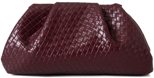 Image of Women's Woven Evening Bag Ruched Dumpling Clutch Purse Detachable Chain Crossbody Bag
