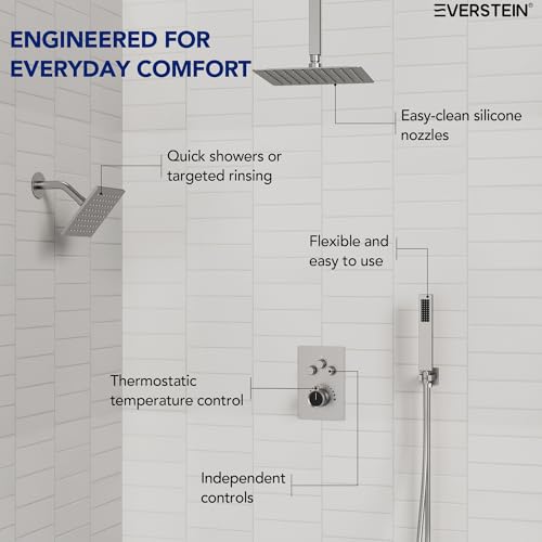 Image of Ceiling Mount 12 inch High-Pressure Rainfall Shower Faucet, Dual Rainfall Shower Head System with Valve (Brushed Nickel)