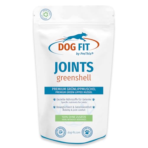 DOG FIT by PreThis® Joints greenshell | Grünlippmuschel & Kollagen für Hunde | Gelenk-Vitalstoffe mit Vitamin B12 (Methylcobalamin) & E | Für alle Hundegrößen