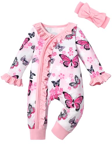 Image of Infant Newborn Baby Girl Clothes Onesies for Baby Girl Long Sleeve Ruffle Baby Clothes with Headband