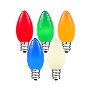 Novelty Lights Ceramic Christmas Replacement Bulbs – Outdoor Individual Bulbs for Events, Holiday Parties, Patios, and More – C7/E12 Candelabra Base, 5 Watt Lights (Multicolor, 25 Pack)