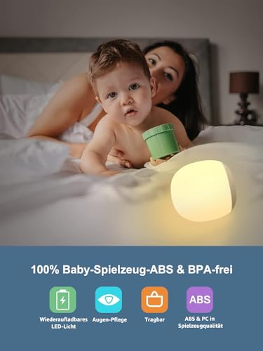 LED Nachtlicht Kinder Baby, Stilllicht Dimmbar mit 8 Farben, Warm/Kalt/RGB, Kabellos & Magnetisch, USB Wiederaufladbar, Touch Nachtlampe mit 1H Timer, BPA-freies Silikon, Baby Geschenk Geburt, Weiß – Bild 2