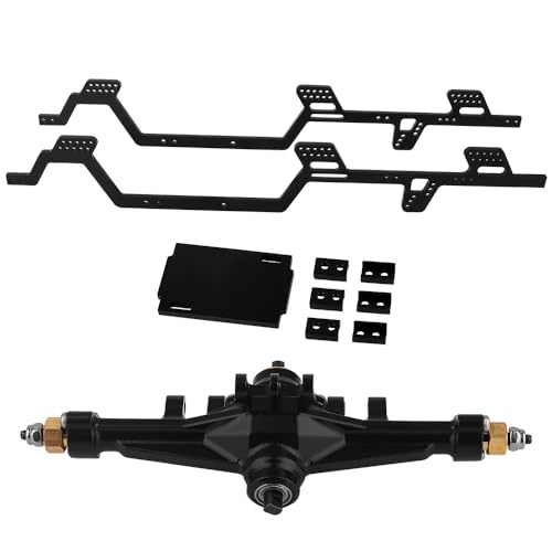 Pothyes TRX-4M Aluminum Alloy 6x6 Chassis Frame Rail with Brass Complete Middle Axle for TRX4M 1/18 RC Crawler Upgrade (Black)