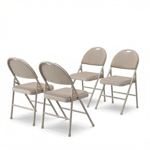 GarveeHome 4 Pack Folding Chairs with PU Leather Padded Cushion and Back, Metal Foldable Chair for Indoor Outdoor, Commercial Stackable Guest Chairs for Camping, Dining Room, Office, Party, Beige by GarveeHome - Used condition - US$73.05
