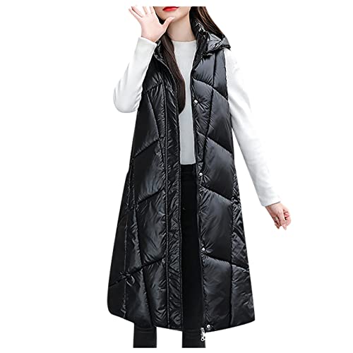 IFUKENSIFUKENS Oberteile Damene Wintern Elgante Einfache Topping Hochgeschlossen Lauschig übergrößen Kapuzen-Bluse Damenen mit Reißverschluss Vorne Dünn Dicker Worker Ärmelloser Cover