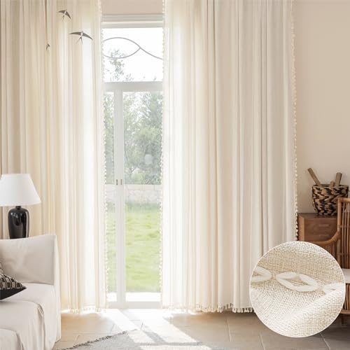 BTTN Cafe Kitchen Curtains 45 Inch Length, Short Bohemian Farmhouse