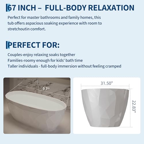Image of GarveeLife 67 Inch Freestanding Bathtubs, Soaking Tub, Modern Free Standing Bathtub with Integrated Overflow, Deep Ergonomic Design for Spa-Like Relaxation, Acrylic