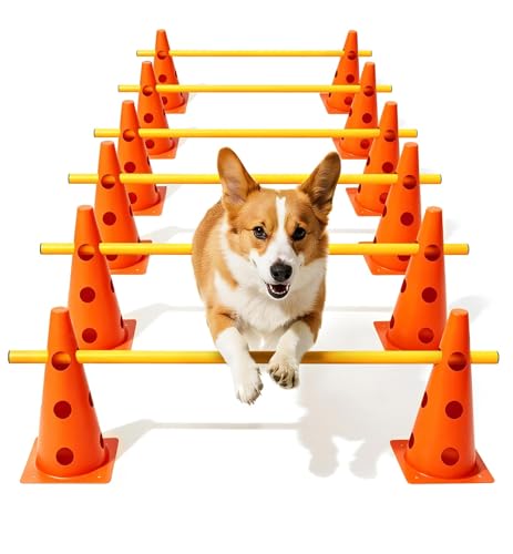Lupar Dog Agility Course Backyard Set Dog Agility Hurdle Cone Set with Height Adjustable Crossbar for Rehabilitation & Beginners Dog Agility Equipment for Dog Obstacle Course - 12 Inch Orange