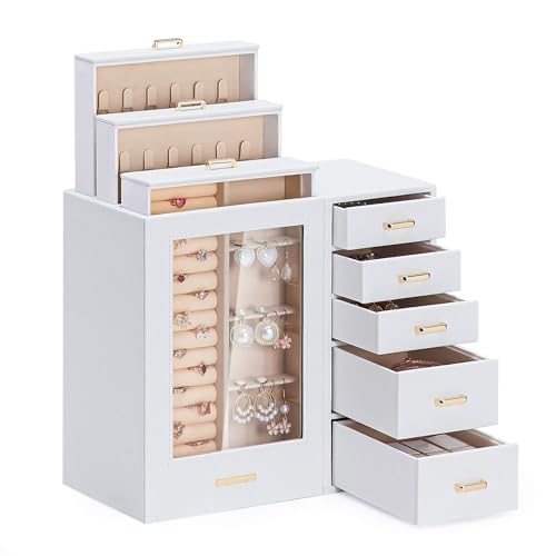 Homde Jewelry Organizer large for Dresser: Big Jewelry Box for Women - Holder with Drawers - Elegent Necklace Earring Ring Display Modern Gift (White)