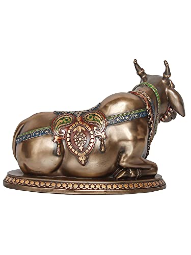 Image of eCraftIndia Handcrafted Polyresin and Bronze Nandi Statue Animal Figurine for Home, Office, Spiritual Spaces for Hindu Devotees