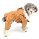 Ranphy Mono impermeable para perro con forro polar con capucha y capucha para cachorro, chaqueta acolchada con capucha para niño y niña, parka para perro pequeño, gato, marrón XL
