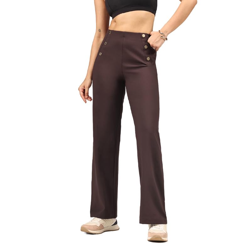 Image of BlissClub Womens Ultimate Sailor Pants- Regular High-Rise Straight-Leg Pants Soft Stretchy Fit Back Pockets Smart Casual & Everyday Wear (for Women Upto 5'4)