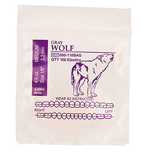 American Orthodontics Elastics Wildlife Wolf | Medium, 4.5 Oz, 1/8" Size, 100 Packs Per Box, 10,000 Total | Made in The USA | Exacting Dimensions, Precision Cutting, Top Quality Latex Tubing