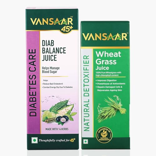 Image of Vansaar Diab Balance Juice + Wheatgrass Juice (Combo) 1L each l Blood Sugar Control l Lowers Glycaemic Index |No Added Sugar