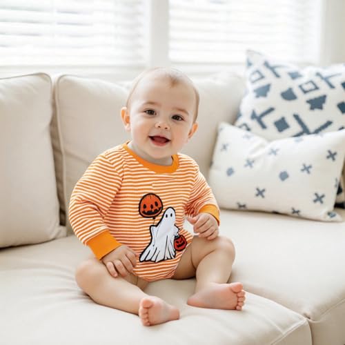 Baby Girls Halloween Romper Long Sleeve Round Neck Letter Pumpkin Print Sweatshirt Romper3