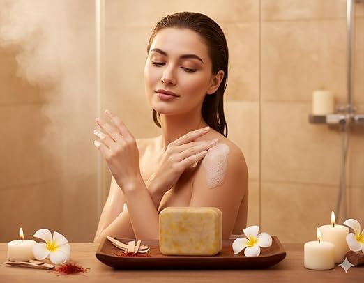 Image of Ghar-Soaps Sandalwood & Saffron Magic Soaps | Paraben-Free Handmade Bath Soap | Chandan & Kesar Skin Brightening & De-Tan Removal Soap for Men & Women | Natural & Ayurvedic Glow Soap (Pack Of 1)