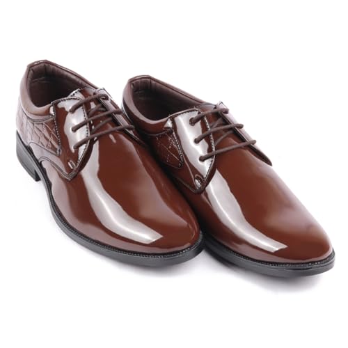 Image of FAUSTO Men's Patent Leather Party Formal Embossed Office Lace Up Derby Shoes|Classic Comfort Shoes