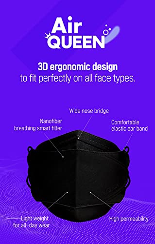Black Airqueen Nano Fiber Filter Face Safety Mask For Adult, Individually Packaged, Made In Korea [Pack Of 10] #TOP2