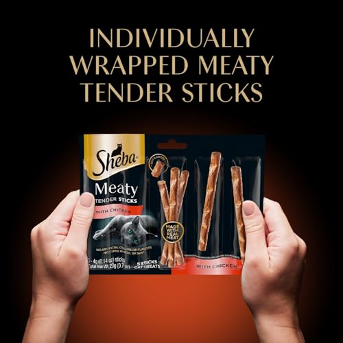 Sheba Meaty Tender Sticks Soft Cat Treats Chicken Flavor, 0.14 oz., 5 Sticks, Pack of 10 (50 Sticks Total)
