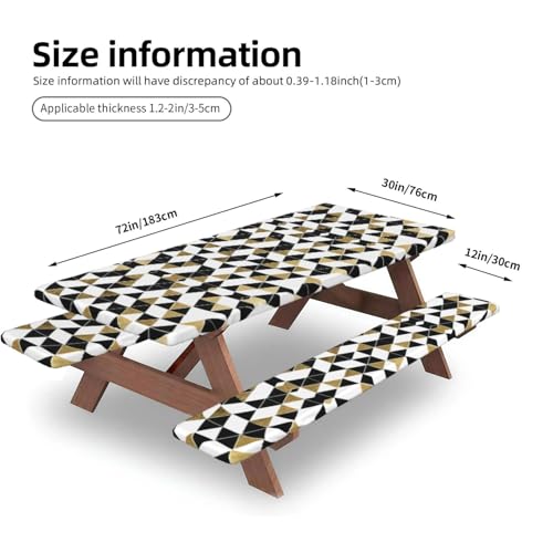 Mantel de mesa con estampado de triángulos y fundas protectoras para banco 5