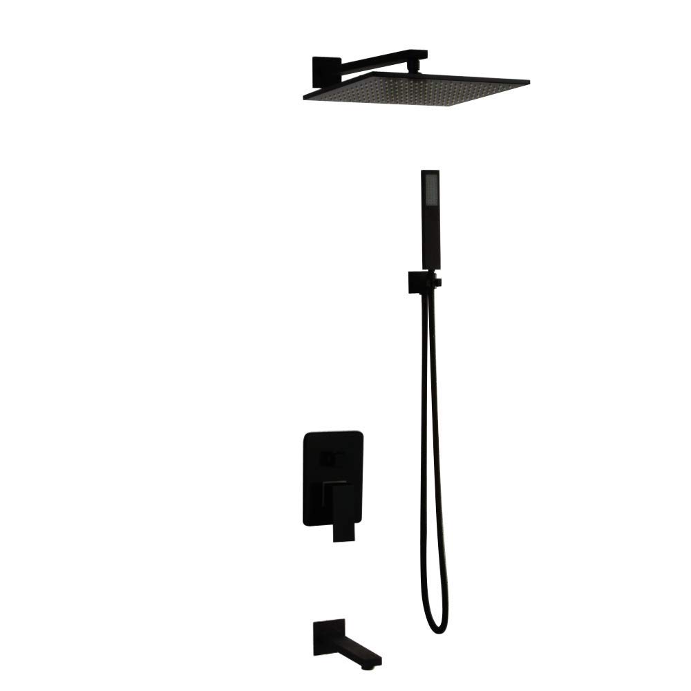 Robinet de douche noir avec mitigeur baignoire et colonne de douche effet pluie 20 cm