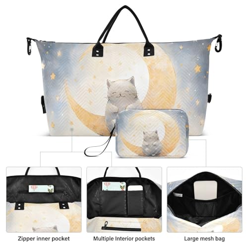 Large Travel Duffel Bag, Sleep Cat Sports Tote Gym Bag, Shoulder Weekender Overnight Bag for Women Men, Carry On Luggage with Toiletry Bags2