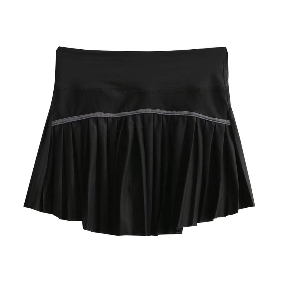 Röcke Damen,Damen-Minirock, Schwarz, Elastisch, Hohe Taille, Spleißen, Faltenrock, Schmal, A-Linie, Mit Rüschen, Einfarbig, Sport, Yoga, Kurzer Rock Für Mädchen, Damen, M