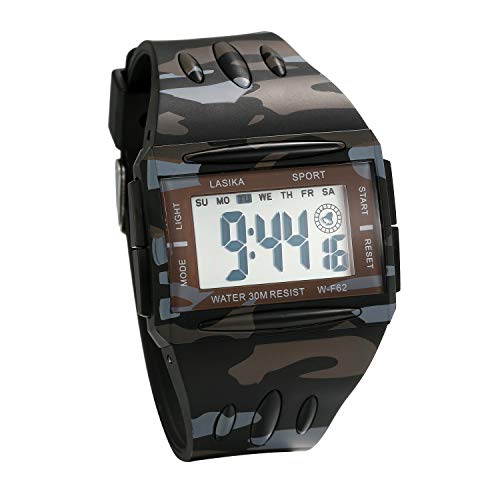 Preisvergleich Produktbild JewelryWe Herren Digitaluhr Digital Armbanduhr 30M wasserdichte Sportuhr Militär Camouflage Rechteckige Uhren mit Stoppuhr, Wecker, Alarm, Datum Tag Kalender und LED Beleuchtung