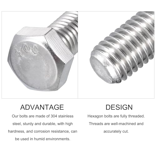 Image of METALLIXITY Hex Head Bolts (1 /2-13 x 1) 6Pcs, 304 Stainless Steel 18-8, Fully Threaded, External Hex Drive, Plain Finish, Hex Head Screw Bolt, Silver