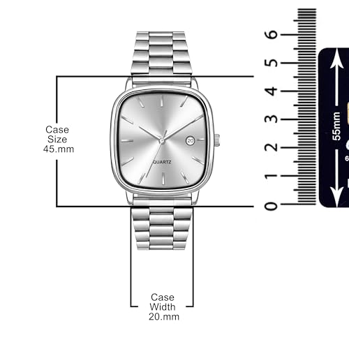 Image of Acnos Luxury Square Dial Quartz Watch for Men & Women - Stainless Steel Bracelet, Minimalist Analog Wristwatch with Date Window Pack of 1