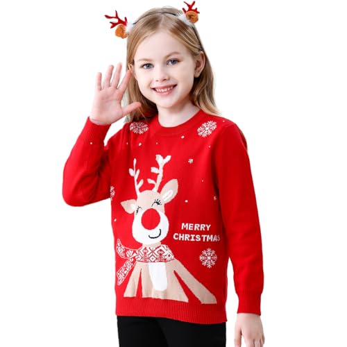 Image of Girl Ugly Christmas Sweater - Boy Double Layer Knitted Reindeer Holiday Xmas Pullover Sweater Kids 2-9 Years Old