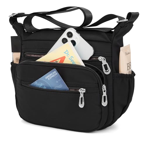 Image of Nylon Floral Multi-Pocket Crossbody Purse Bags for Women Travel Shoulder Bag