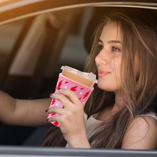 Image of Reusable Insulated Neoprene Iced Coffee Cup Sleeve, Durable Drink Sleeve for Cold Beverages, Beverage Holder for Iced Coffee, Pink Flash