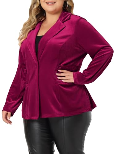 Image of Agnes Orinda Plus Size Velvet Blazers Jackets for Women Casual Lapel Suit Office Work Blazer | Soft Velvet Fabric, Notched Lapel, Button Closure, Vintage Party Style, Long Sleeve Casual Blazer Jacket