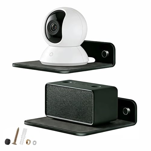 TRINENOX Small Speaker Wall Mount with EVA Pad,4.25x4.1 in Metal Speaker Shelf for Bluetooth Speaker,Webcam,Clocks, Small Statues &Smart Devices,Black Speaker Bracket for Bedroom,Living Room,Office