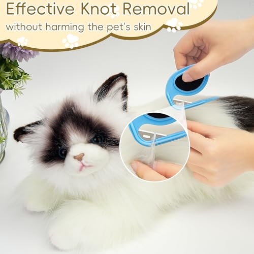 Image of 4Pcs Cat Dematting Comb Set - Safe Hidden Blade Pet Knot Remover for Matted Fur, No Scratch Grooming Detangling Tool for Dogs & Cats, Non-Slip Handle