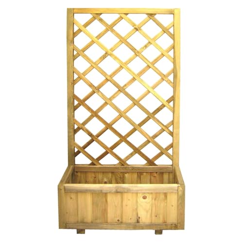 LoviStore Fioriera Rettangolare Con Pannello Grigliato Legno 75x30x180h Giardino Spalliera