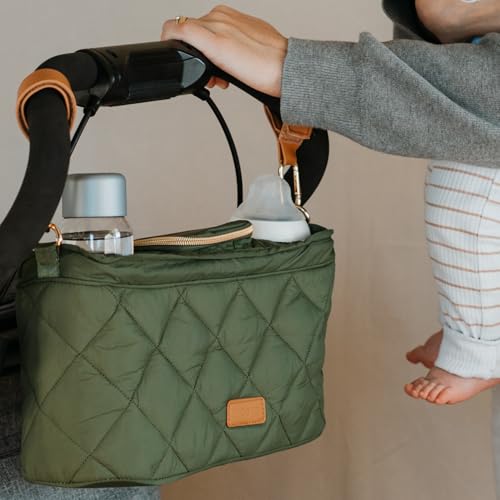 Beautiful Stroller Caddy Organizer With 2 Cup Holders Luxury Stroller Bag Universal Fit Leather Straps & Zipper Pocket Spacious Accessories Perfectly Fits Doona Nuna & Uppababy Strollers