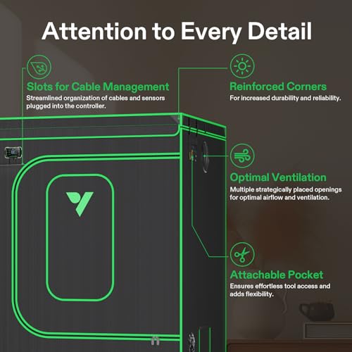VIVOSUN P105 120"×60"×80" PRO Grow Tent 5x10ft, with Thick 1 inch Poles, Strengthened High Reflective Mylar Oxford Fabric, Extra Hanging Bars & High CFM Kit for Hydroponics Indoor Plant for VSFD6500×2