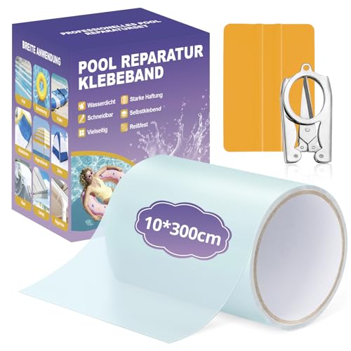 Kit Reparation Piscine, 10 cm x 300 cm Rustine Piscine sous l'eau, PVC Réparation Liner Piscine étanche, Patch Ruban Auto-Adhésifs Tubulaire pour Piscine...