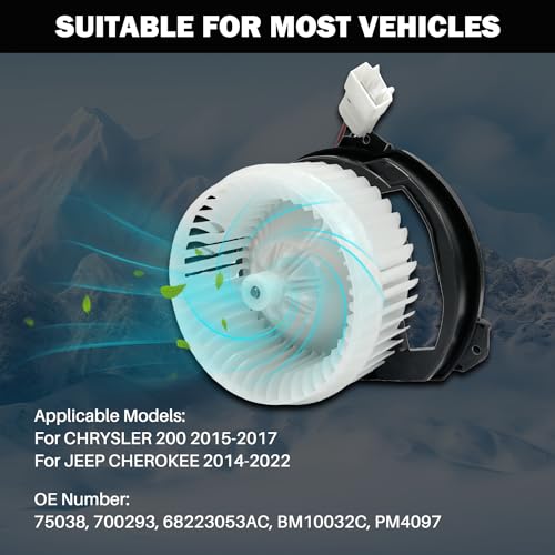 Image of 700293 AC Heater Blower Motor Front Fit for Chrysler 200 2015 2016 2017 Sedan ,Compatible with Jeep Cherokee 2014-2023 Sport Utility 75038, 68223053AC, BM10032C, PM4097