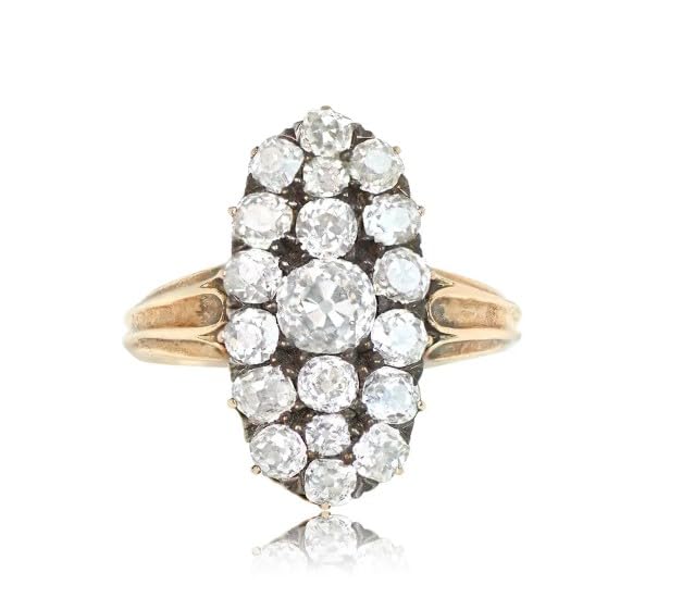 Antique Victorian Era Ring. 0.45ct Cluster Old European Cut Diamond Ring, 14 Kt Gold Plated Diamond Ring.Gifted Ring For Her.size 3-12. - Main Image